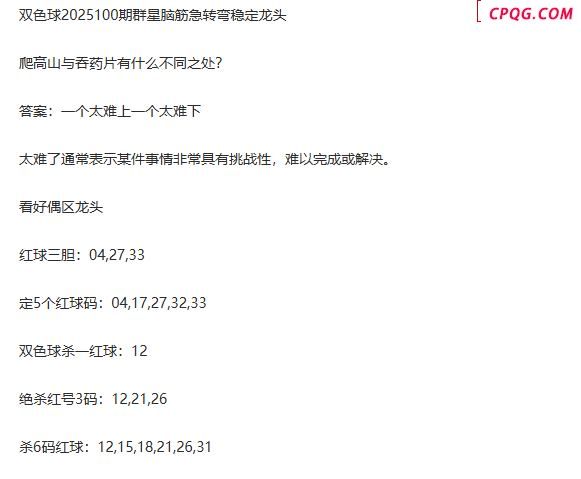 25年福彩双色球100期 群星脑筋急转弯定龙头字谜