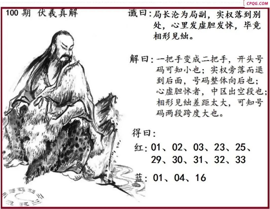 双色球2025年图迷100期 伏羲真解图