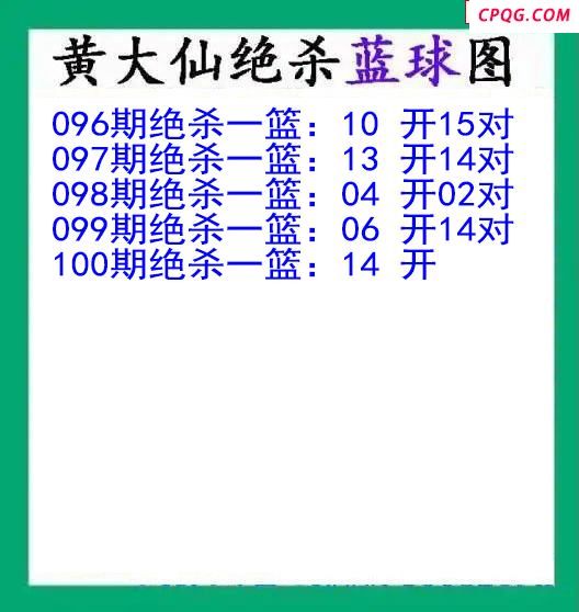 黄大仙杀蓝球100期双色球图谜