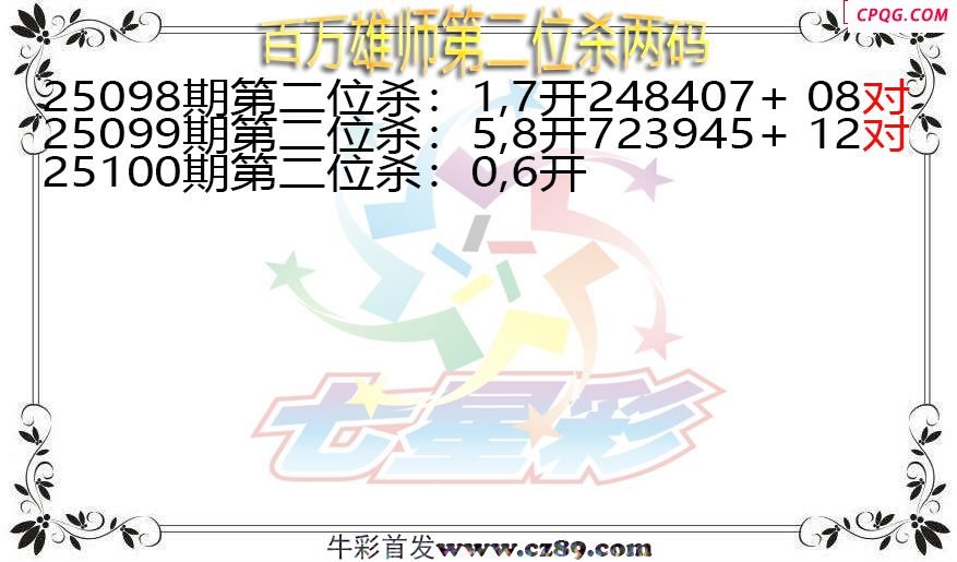 七星彩2025100期百万雄师第二位杀两码图谜