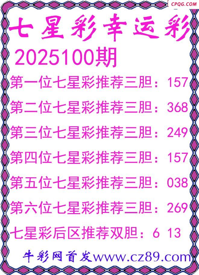 七星彩2025100期幸运彩三胆图谜