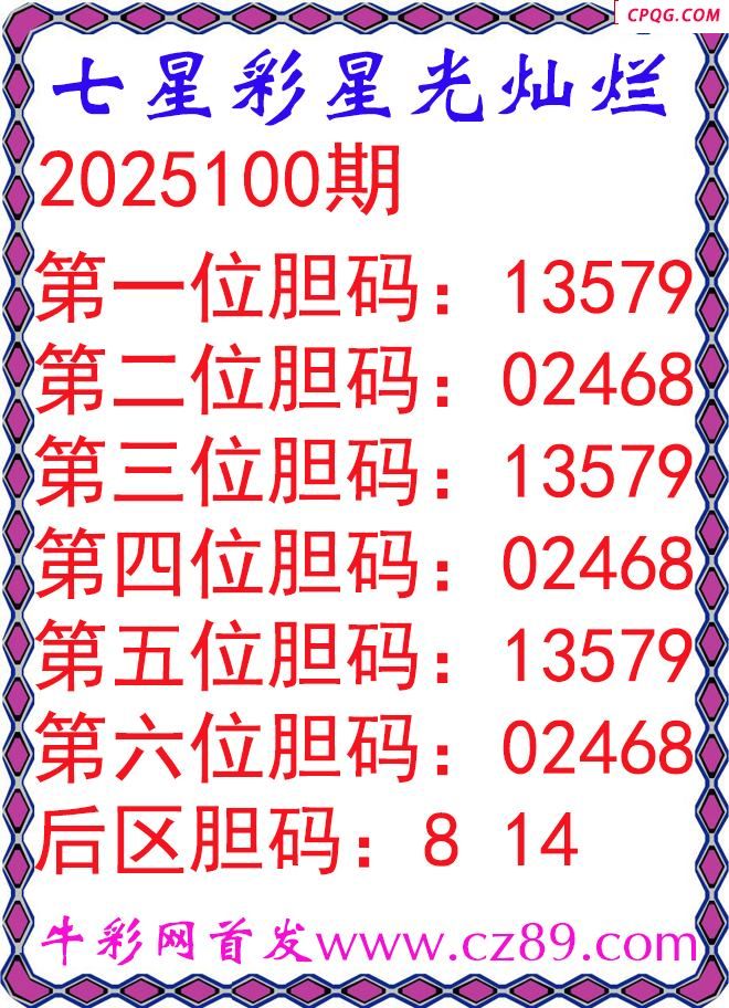 七星彩2025100期星光灿烂五码图谜