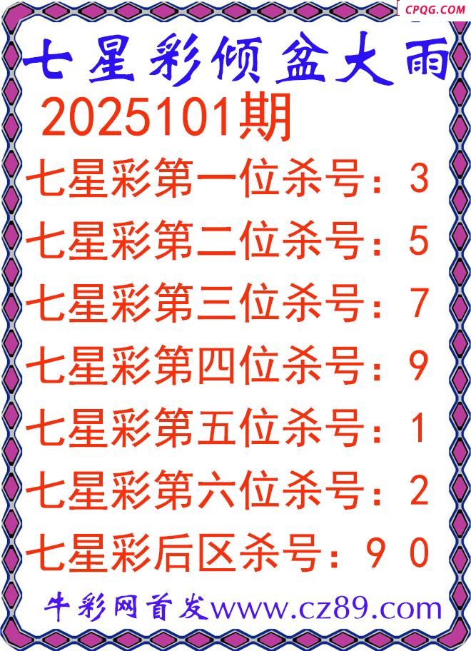 七星彩2025101期倾盆大雨杀号图谜