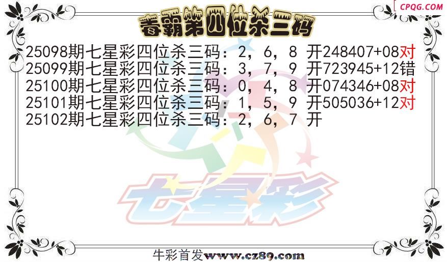 七星彩2025102期毒霸第四位杀三码图迷