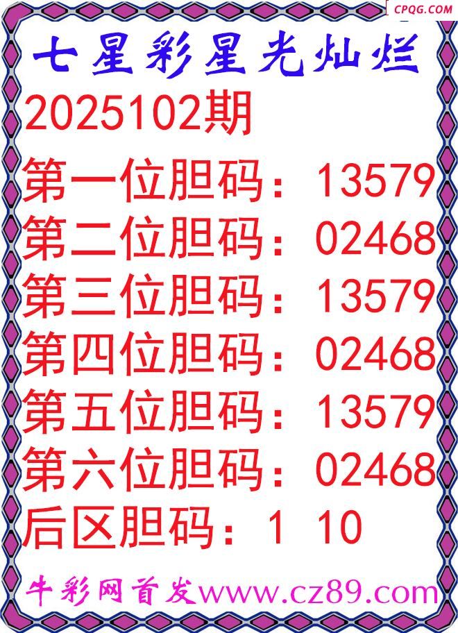 七星彩2025102期星光灿烂五码图谜