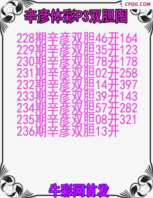 25年237期辛彦体彩P3双胆图