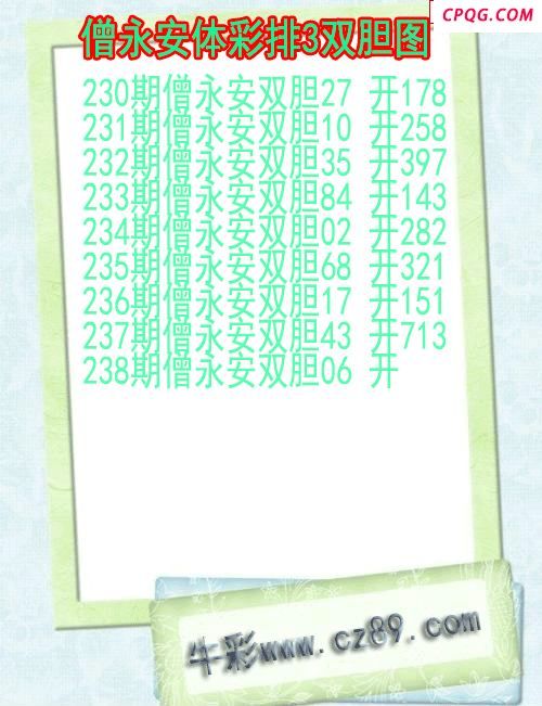 25年238期僧永安体彩排3双胆图