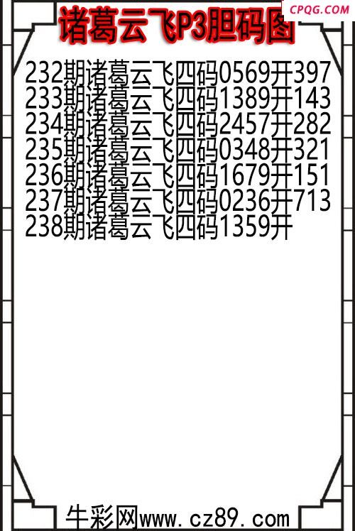 25年238期诸葛云飞P3胆码图