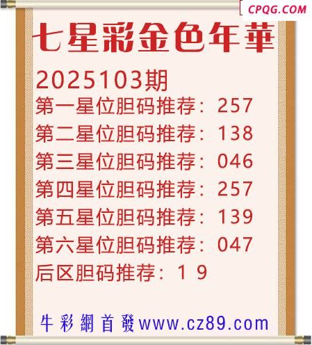 七星彩2025年103期金色年华胆码图谜