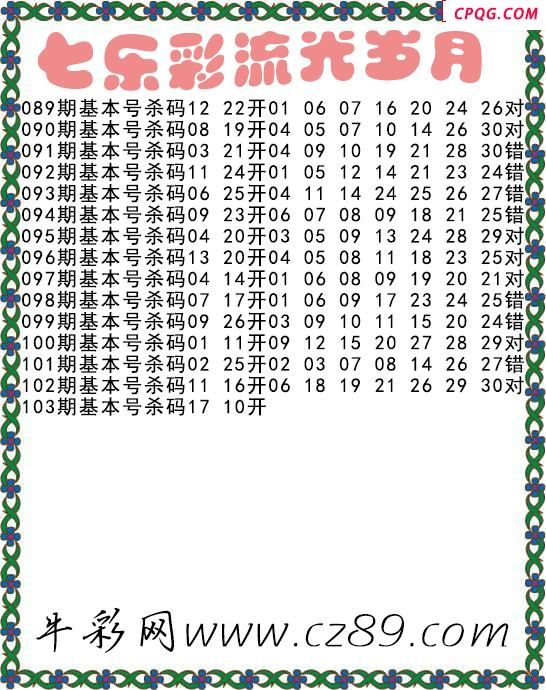 七乐彩2025103期流光岁月杀码图谜