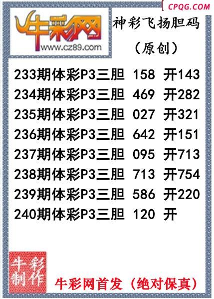 神彩飞扬三胆240期体彩P3图谜（原创）