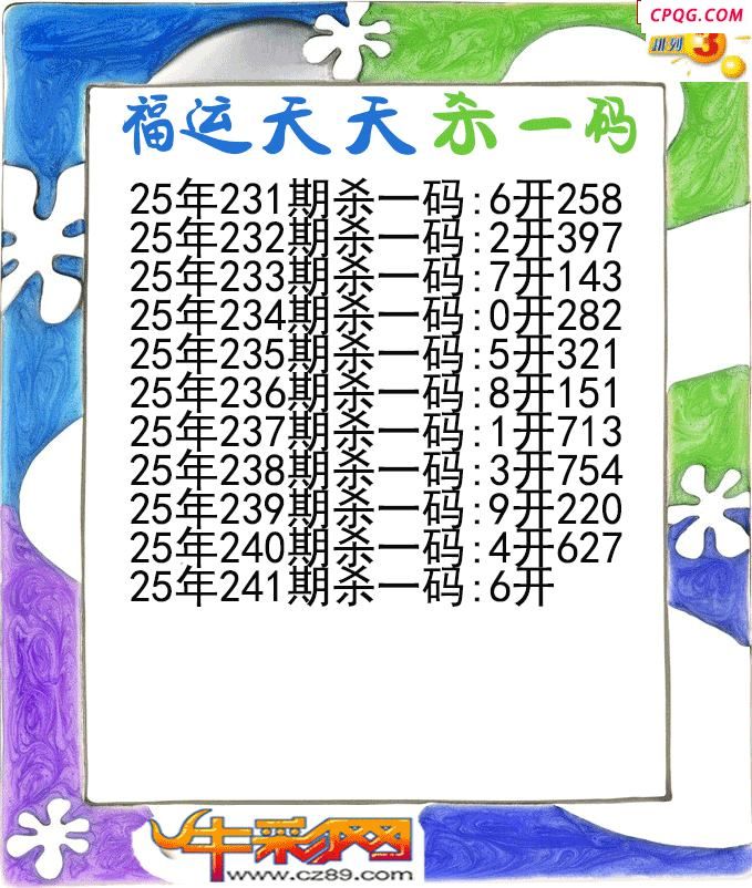 福运天天杀一码241期体彩P3图谜