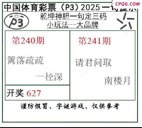 乾坤一句定三码25年241期P3图谜