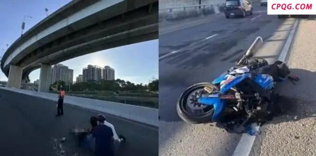 台湾男子骑摩托车从高架桥上坠落