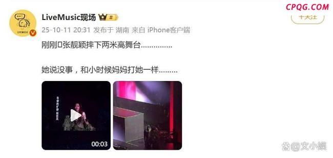 张靓颖演唱会摔下两米高舞台 敬业精神感动观众