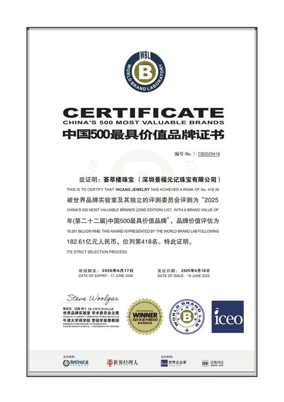 182亿！荟萃楼珠宝获评"中国500最具价值品牌"，强劲品牌力再获认可